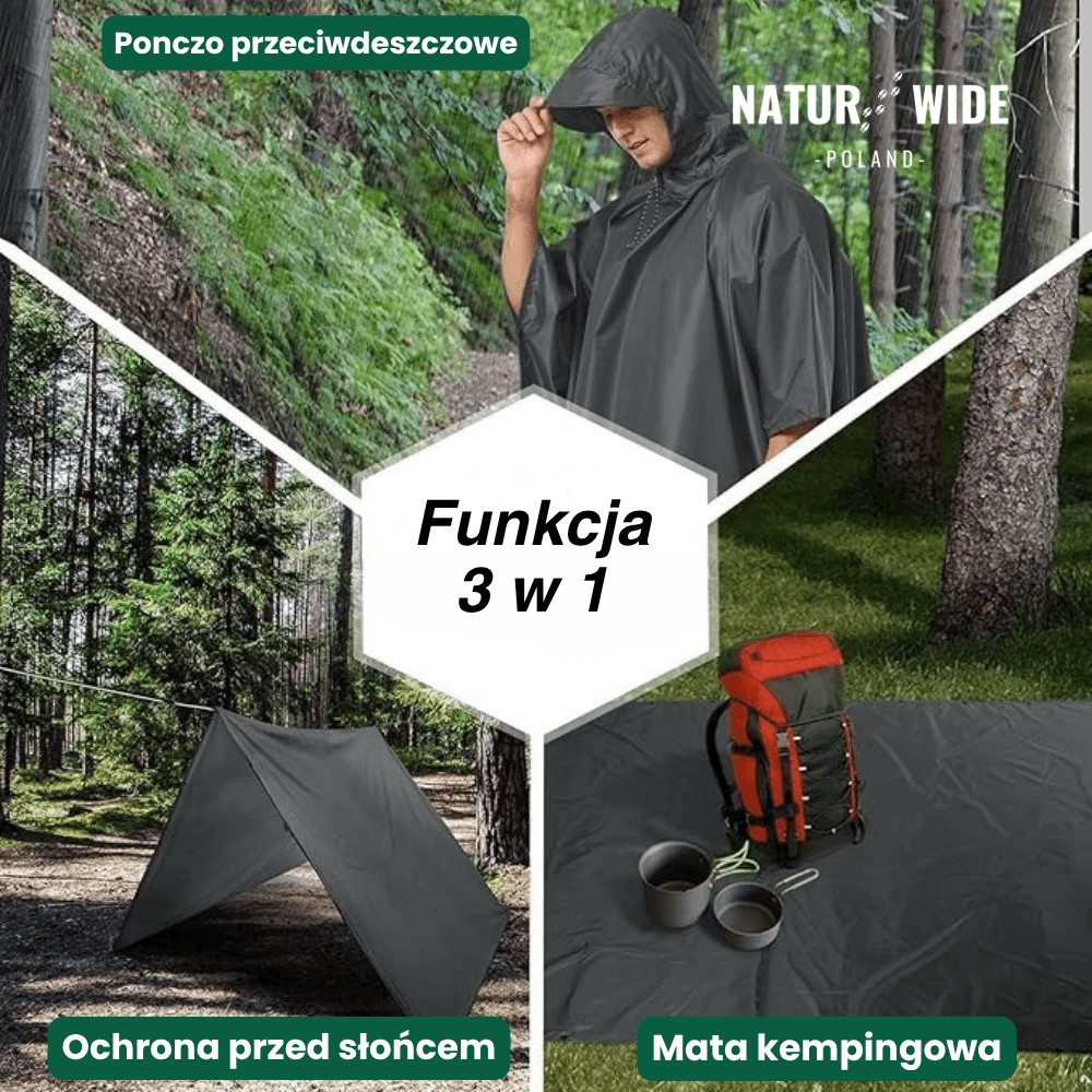 Wielofunkcyjne ponczo przeciwdeszczowe 3-w-1 – folia gruntowa i lekki namiot