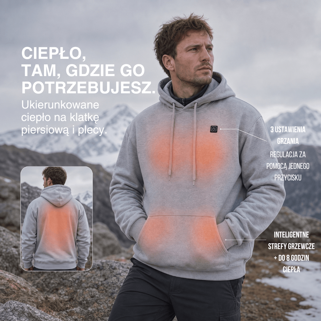 Podgrzewany Hoodie USB – Unisex Hoodie z Zamkiem