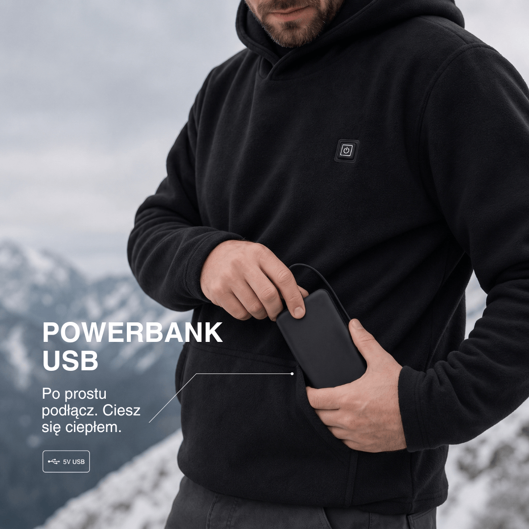 Podgrzewany Hoodie USB – Unisex Hoodie z Zamkiem