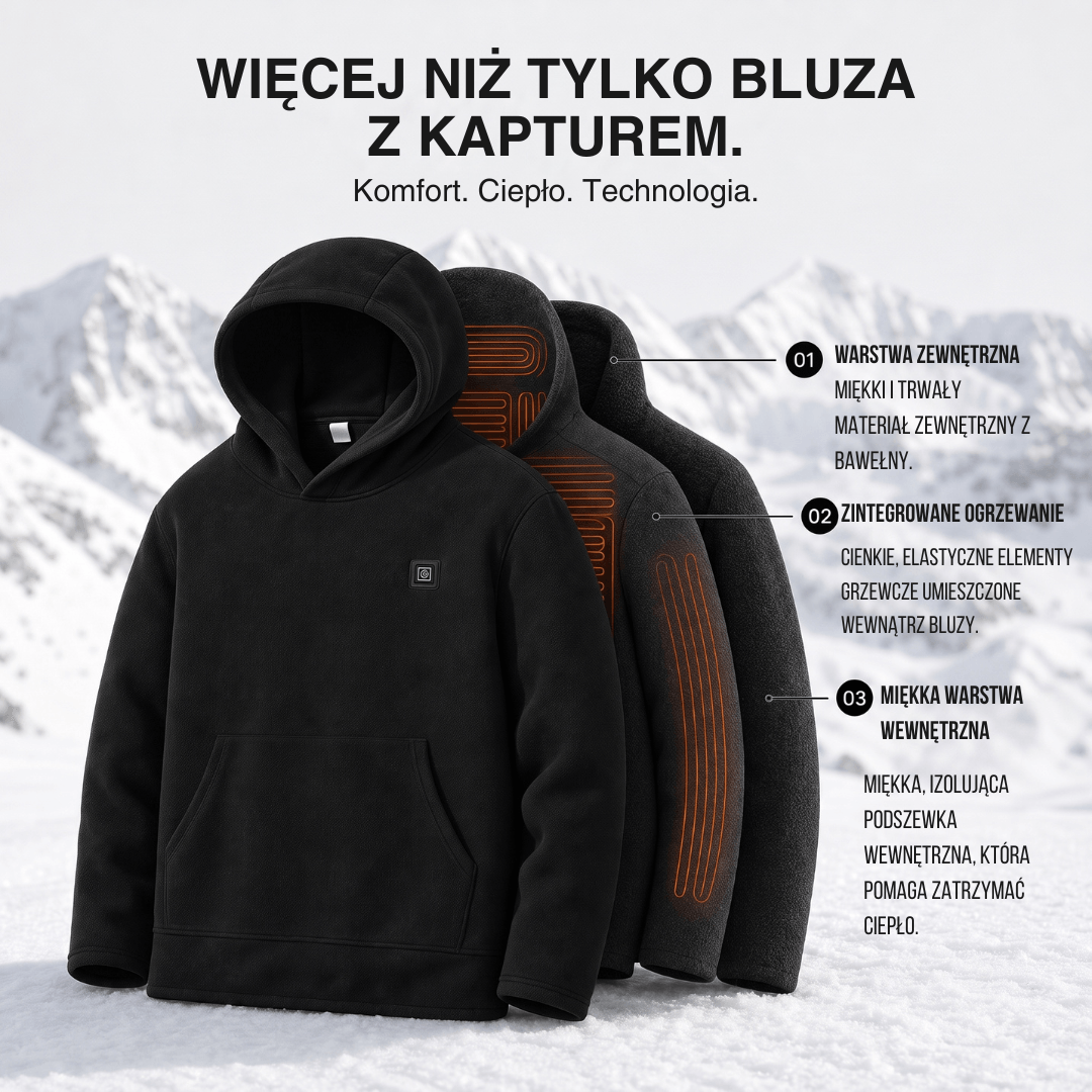 Podgrzewany Hoodie USB – Unisex Hoodie z Zamkiem