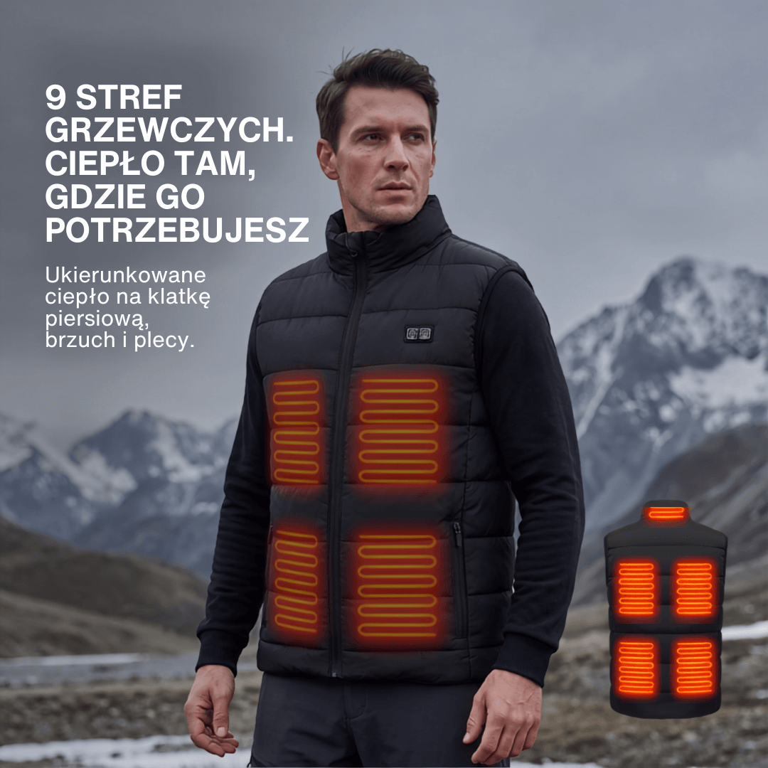 Kamizelka ogrzewająca z 9 strefami – ładowana przez USB i wodoodporna