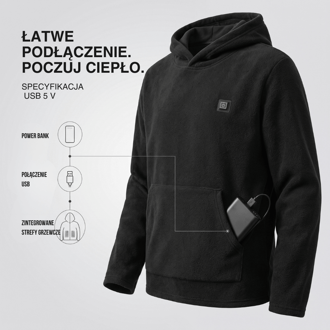 Podgrzewany Hoodie USB – Unisex Hoodie z Zamkiem