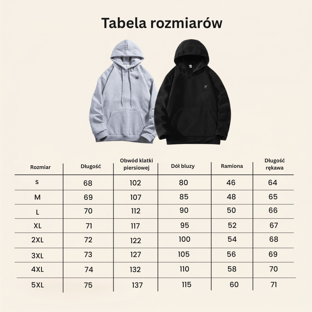 Podgrzewany Hoodie USB – Unisex Hoodie z Zamkiem