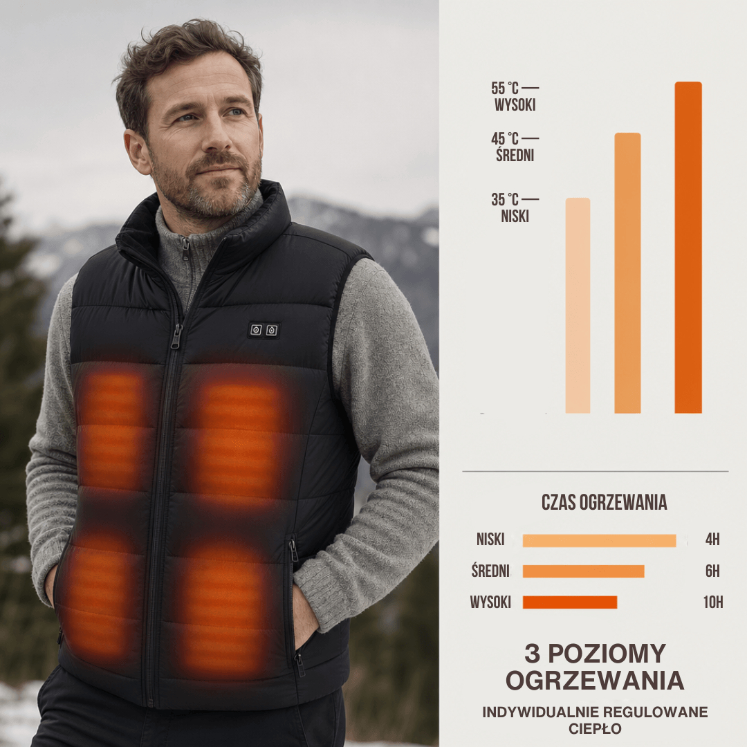 Kamizelka ogrzewająca z 9 strefami – ładowana przez USB i wodoodporna