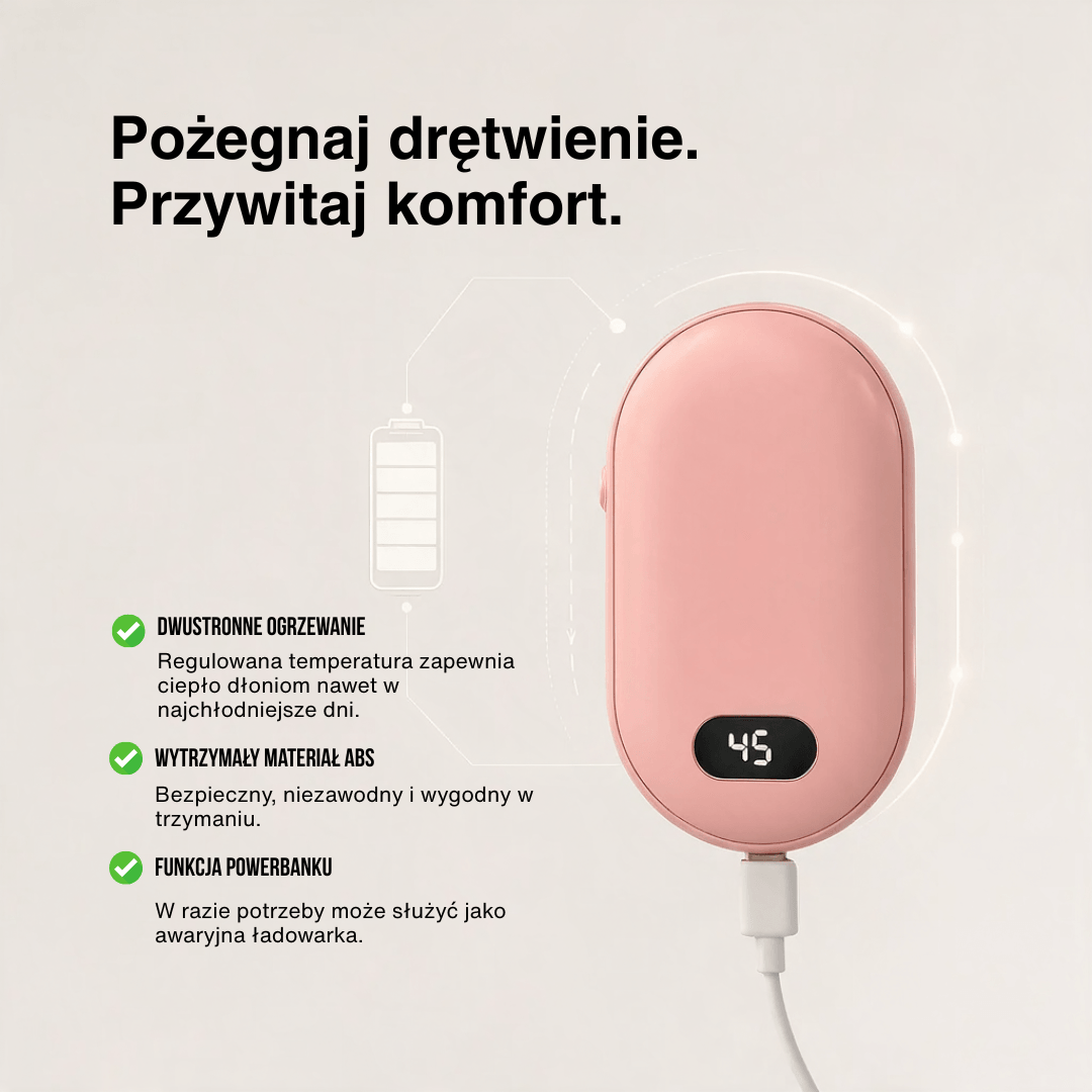 Podwójny Ogrzewacz Rąk – Ładowalny Ocieplacz do Kieszeni