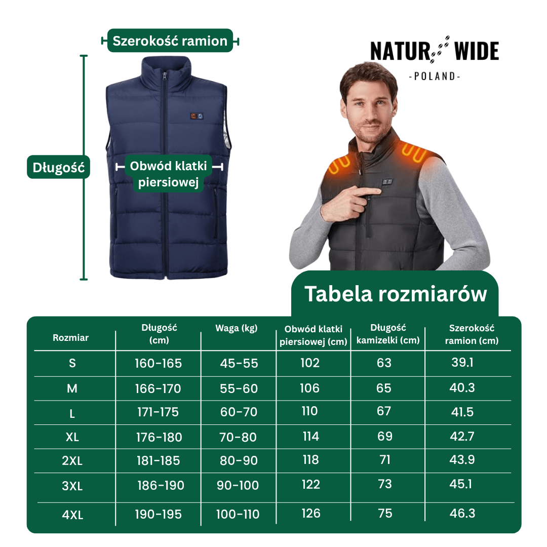 Kamizelka ogrzewająca z 9 strefami – ładowana przez USB i wodoodporna