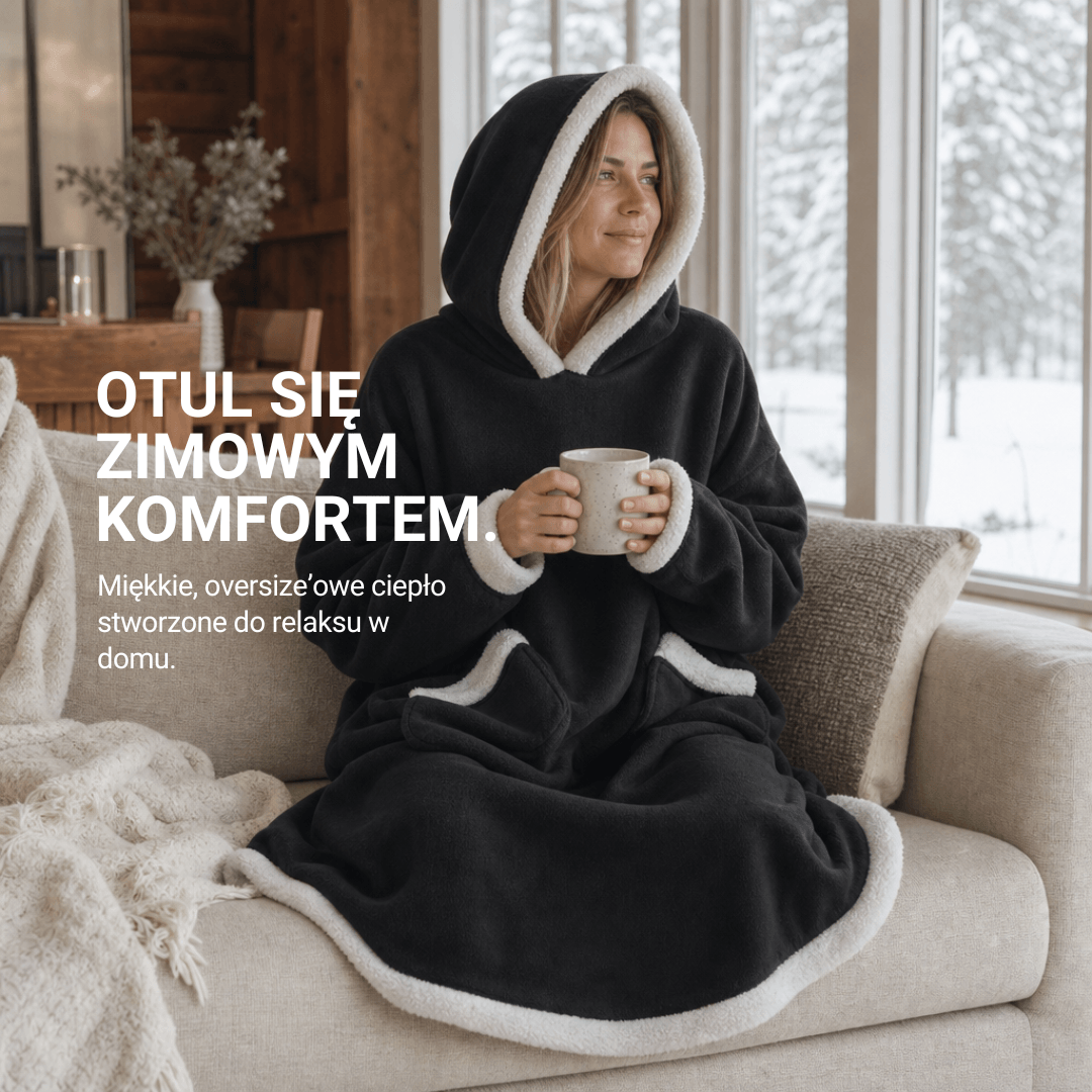 Oversized Bluza-Koc Flanelowa – Nosza Koc z Rękawami i Kapturem