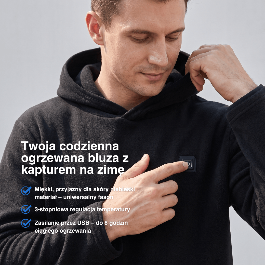 Podgrzewany Hoodie USB – Unisex Hoodie z Zamkiem
