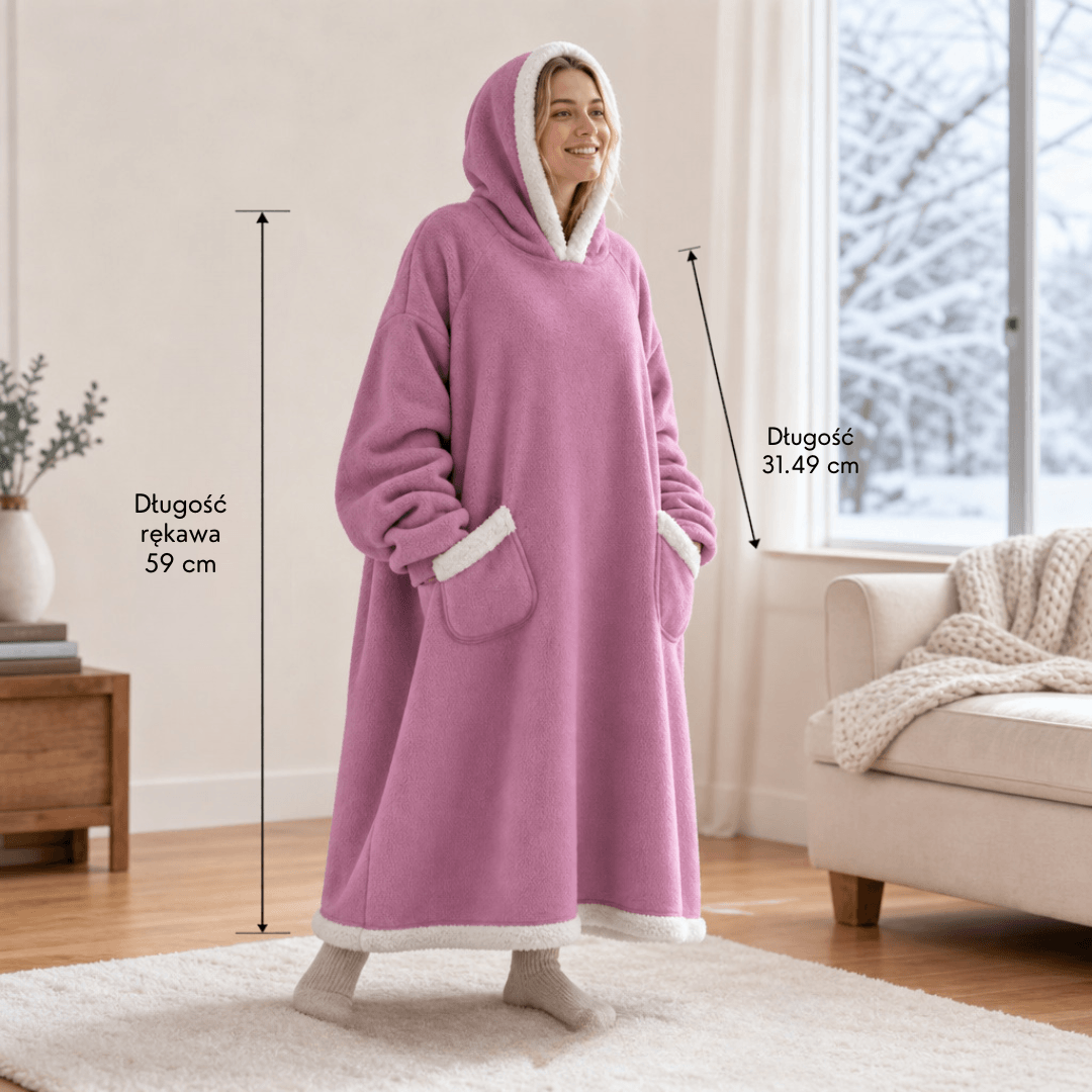 Oversized Bluza-Koc Flanelowa – Nosza Koc z Rękawami i Kapturem