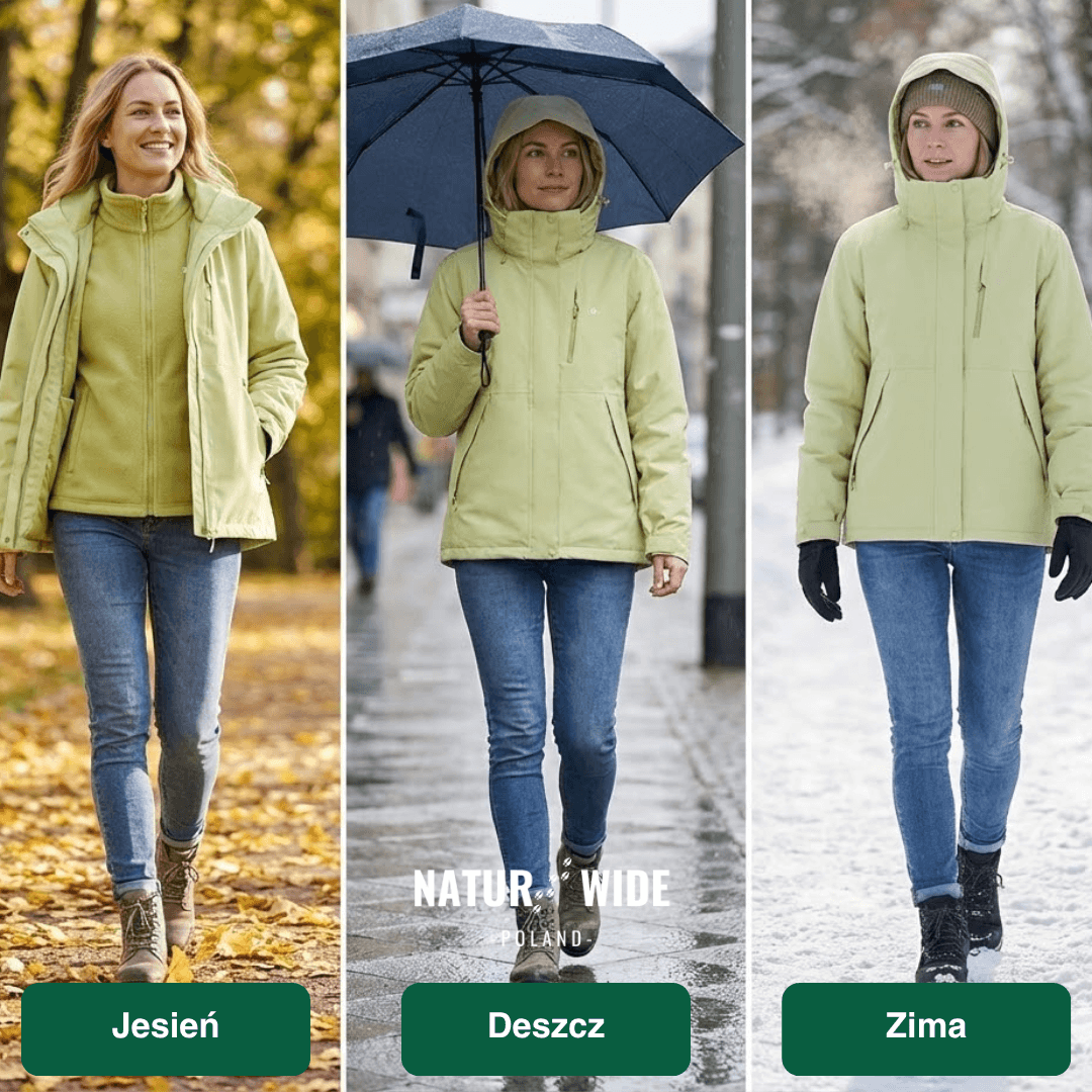 Damska wodoodporna kurtka przeciwdeszczowa 3-w-1