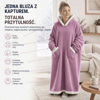 Oversized Bluza-Koc Flanelowa – Nosza Koc z Rękawami i Kapturem