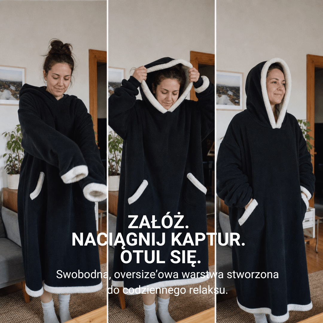 Oversized Bluza-Koc Flanelowa – Nosza Koc z Rękawami i Kapturem