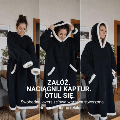 Oversized Bluza-Koc Flanelowa – Nosza Koc z Rękawami i Kapturem