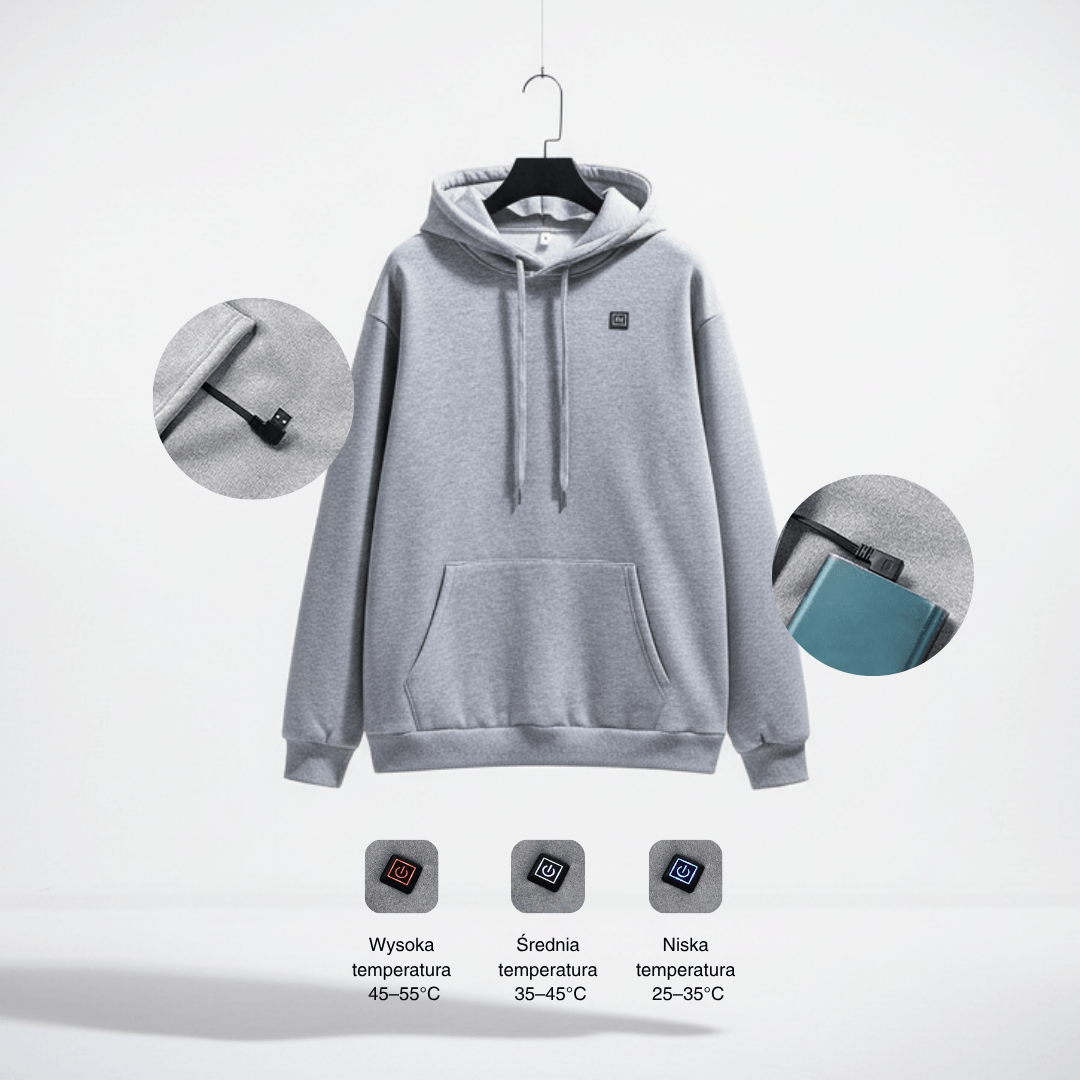 Podgrzewany Hoodie USB – Unisex Hoodie z Zamkiem