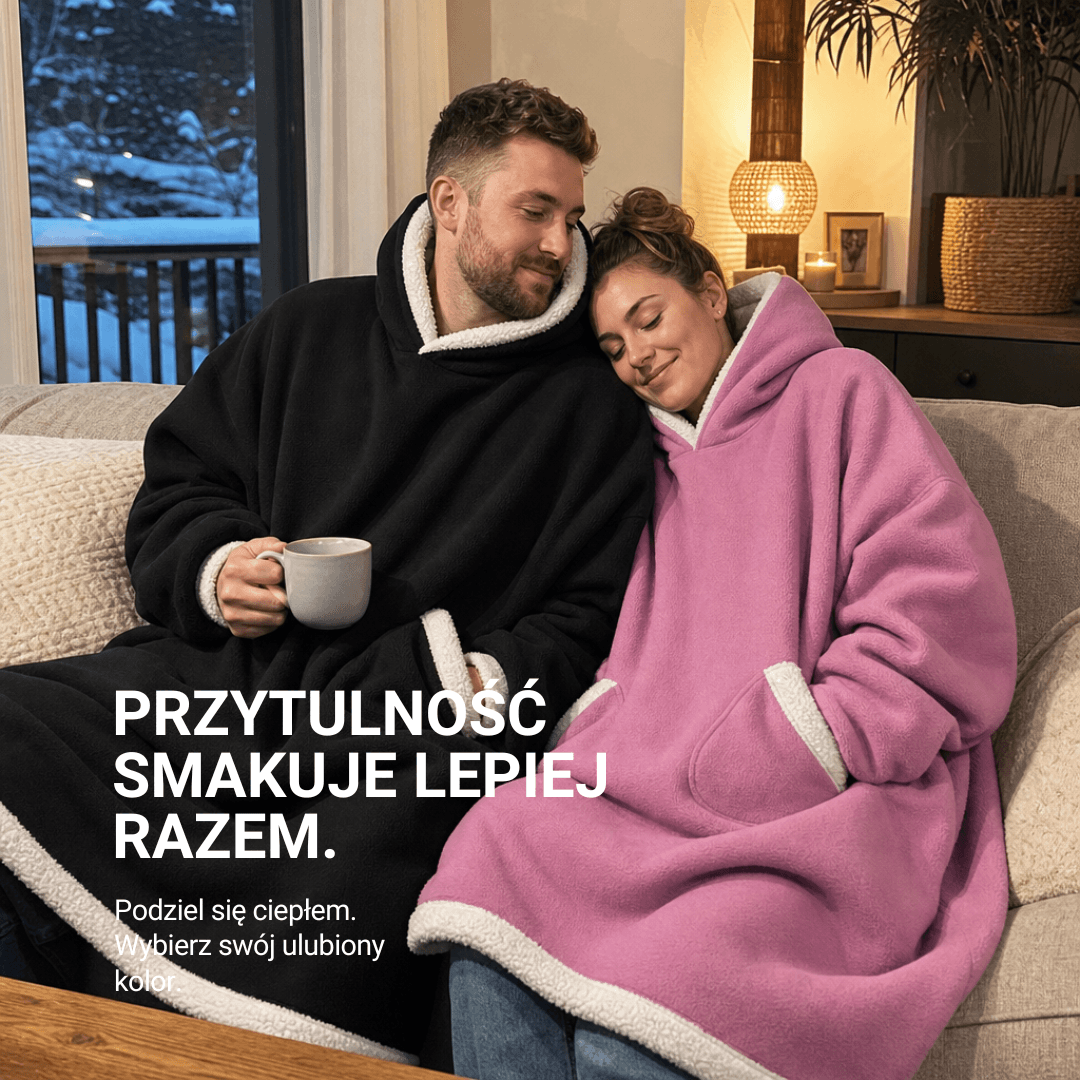Oversized Bluza-Koc Flanelowa – Nosza Koc z Rękawami i Kapturem