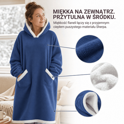 Oversized Bluza-Koc Flanelowa – Nosza Koc z Rękawami i Kapturem